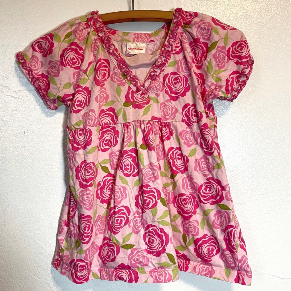 Hanna Andersson V Neck Floral Rose Blouse Top Girls 130 / US 10